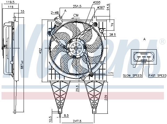 Ventilador eléctrico de aire acondicionado completo (motor y aspa) Nissens 85797