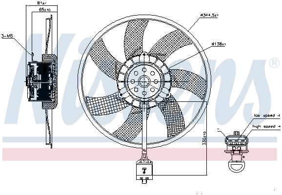 Ventilador de refrigeración completo derecho (motor y hélice) Nissens 850062