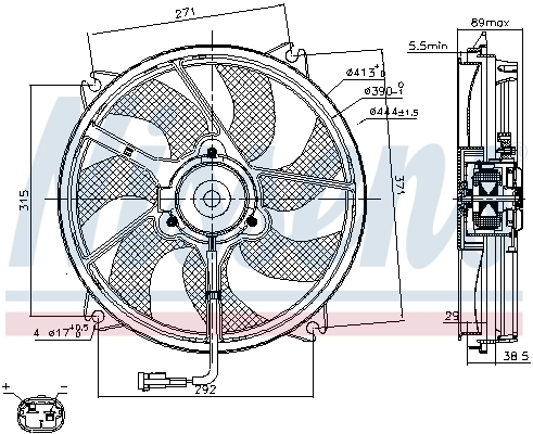 Ventilador eléctrico de refrigeración completo izquierdo (motor y hélice) Nissens 85606