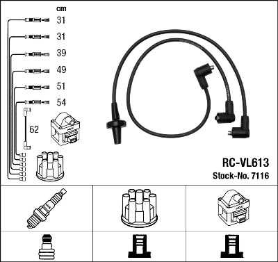 7116 NGK Cables de alta tensión, juego
