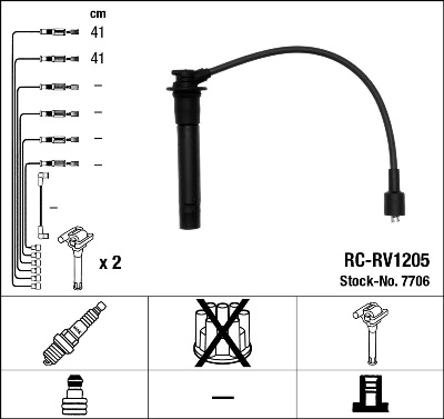 7706 NGK Cables de alta tensión, juego