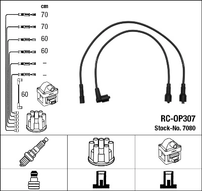 7080 NGK Cables de alta tensión, juego