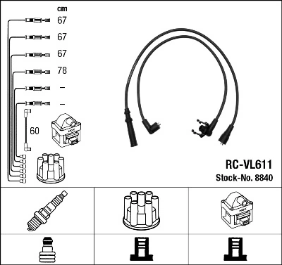 8840 NGK Cables de alta tensión, juego
