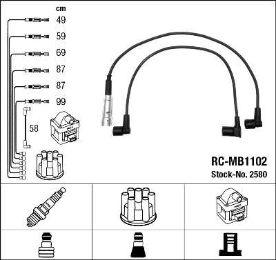 2580 NGK Cables de alta tensión, juego