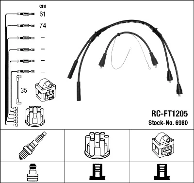 6980 NGK Cables de alta tensión, juego