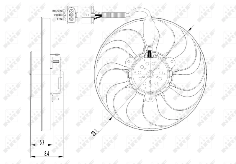Ventilador de refrigeración completo derecho (motor y hélice) 47398 NRF