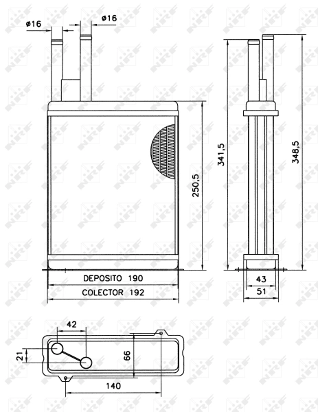 Radiador calefacción 52066 NRF