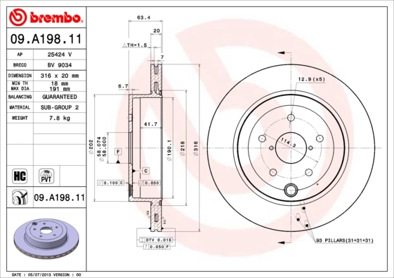 Disco de freno trasero 26700FG010 Subaru