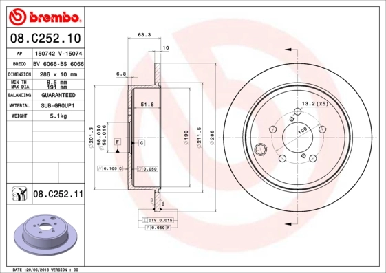 08C25211 ABS Freno de disco trasero