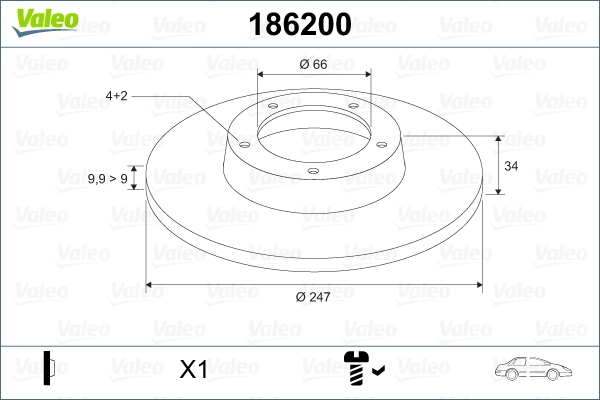 Comprar 186200 VALEO Freno de disco delantero
