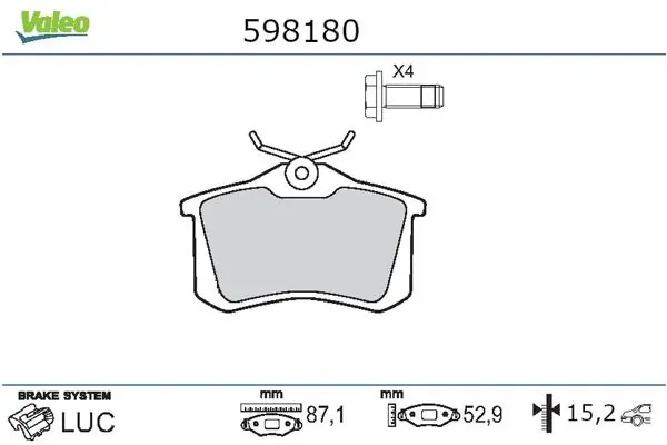 598180 VALEO Pastillas freno traseras