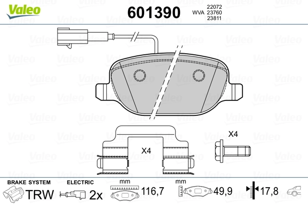 601390 VALEO Pastillas freno traseras