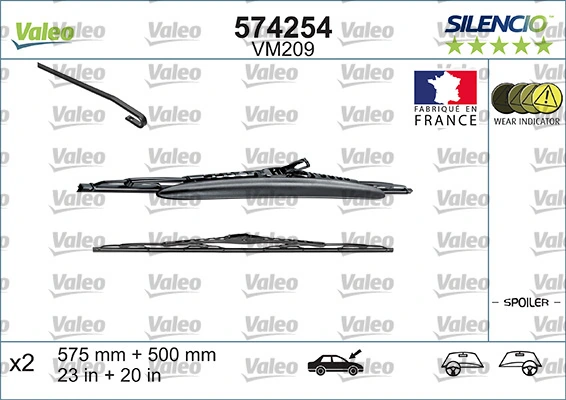Comprar 574254 VALEO Juego de escobillas de luna delantera, 2 piezas