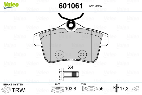 601061 VALEO Pastillas freno traseras