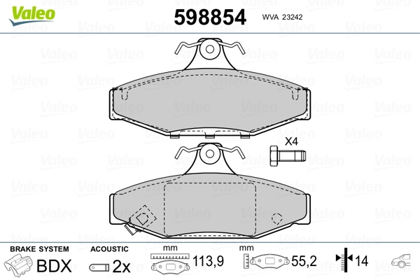 598854 VALEO Pastillas freno traseras