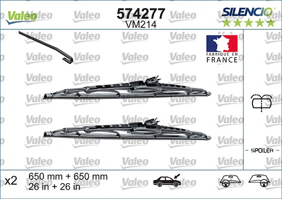 Comprar 574292 VALEO Juego de escobillas de luna delantera, 2 piezas