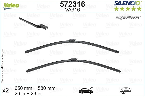 Escobillas de limpiaparabrisas delanteras VALEO 572316