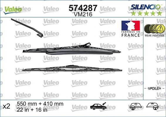 Comprar 574287 VALEO Juego de escobillas de luna delantera, 2 piezas