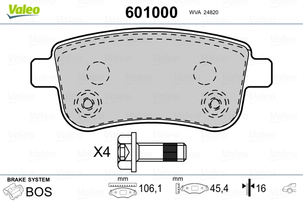 601000 VALEO Pastillas freno traseras