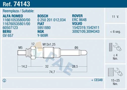 Bujía de precalentamiento 33  hatchback (1991-1994) original desde 10,79 €