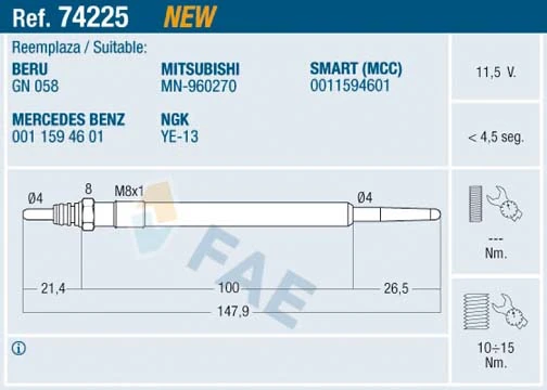 Bujías de precalentamiento Mitsubishi Colt VI (Z3A)