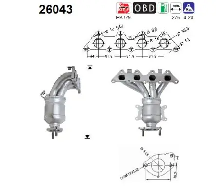 Colector de escape para Mitsubishi Space Star DG0