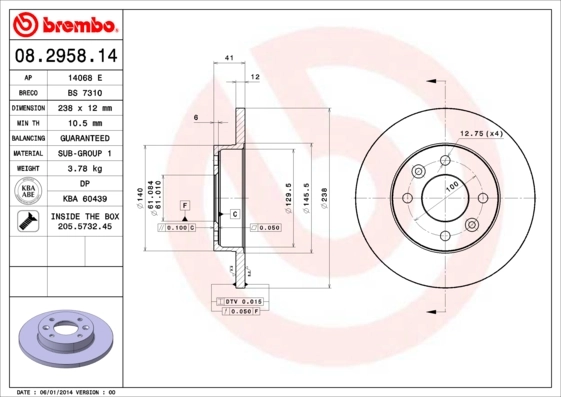 Disco de freno delantero Brembo 8295810