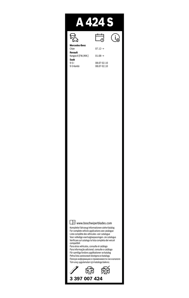 Comprar 3397007424 Bosch Juego de escobillas de luna delantera, 2 piezas