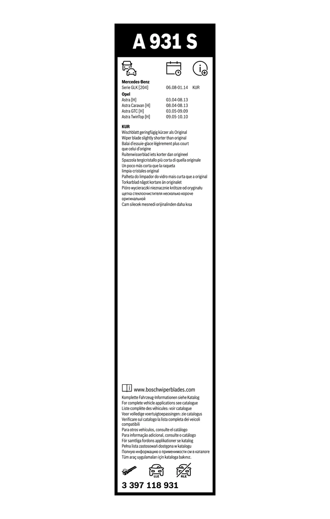 Escobillas delanteras Bosch 3397118931 precio, desde 19,94 EUR
