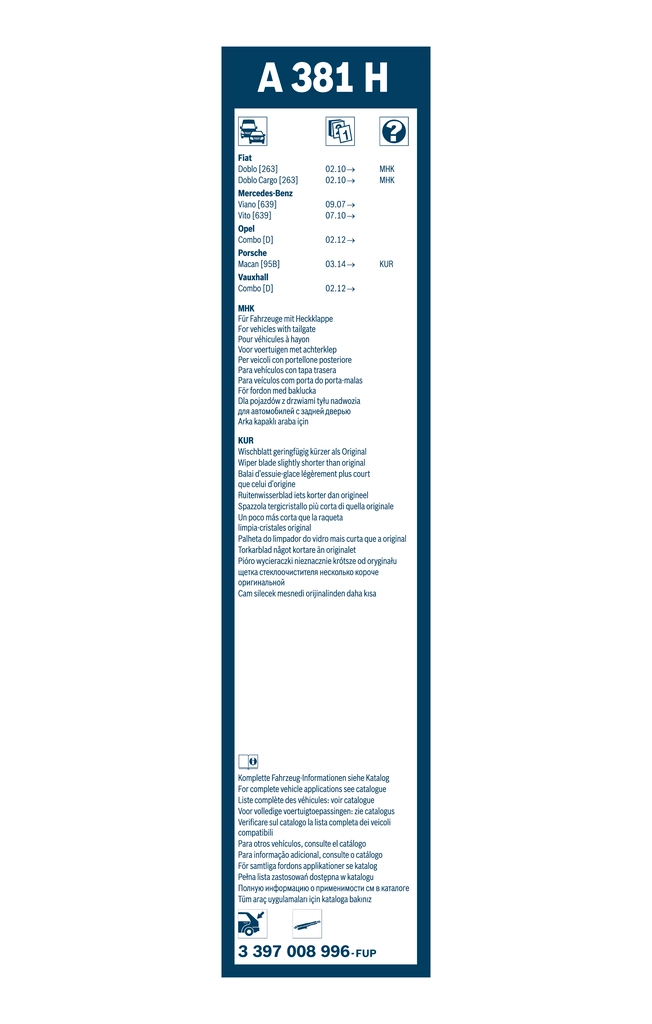 3397008996 Bosch Limpiaparabrisas trasero