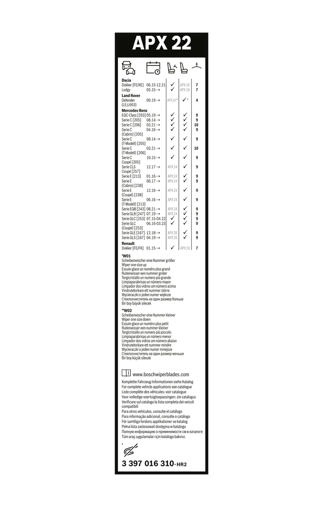 Escobilla del limpiaparabrisas del lado del conductor Mercedes E familiar (S213) (2016 - 2023) precio, desde 11,71 EUR