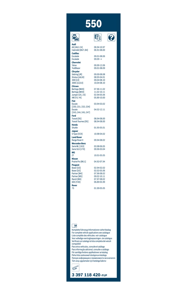 Juego de limpiaparabrisas de luna delantera, 2 piezas Peugeot Boxer 1 230L
