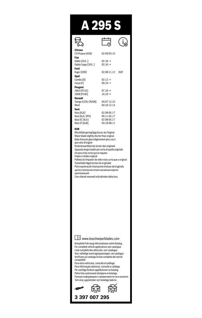 Escobillas delanteras Bosch 3397007295 precio, desde 21,02 EUR