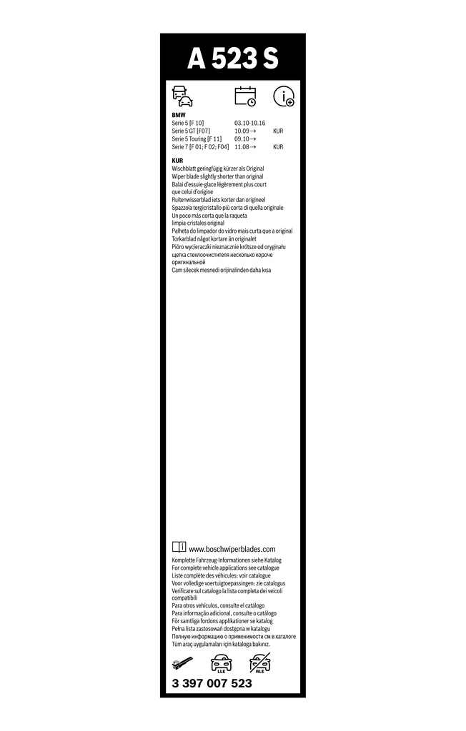 Comprar 3397007523 Bosch Juego de escobillas de luna delantera, 2 piezas