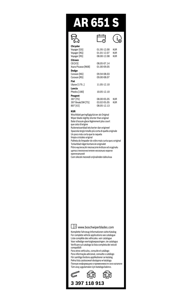 3397118913 Bosch Limpiaparabrisas delantera