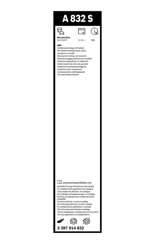 Escobilla del limpiaparabrisas del lado del conductor Bosch 3397014832 precio, desde 33,30 EUR