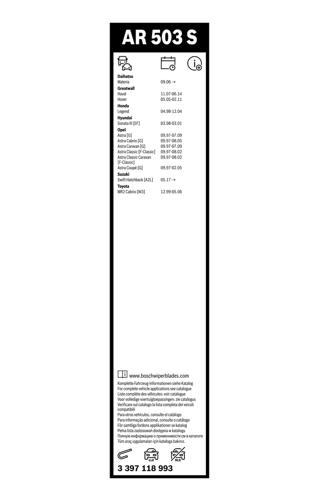 Comprar 3397118993 Bosch Juego de escobillas de luna delantera, 2 piezas