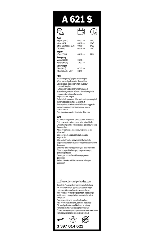 Comprar 3397014621 Bosch Juego de escobillas de luna delantera, 2 piezas