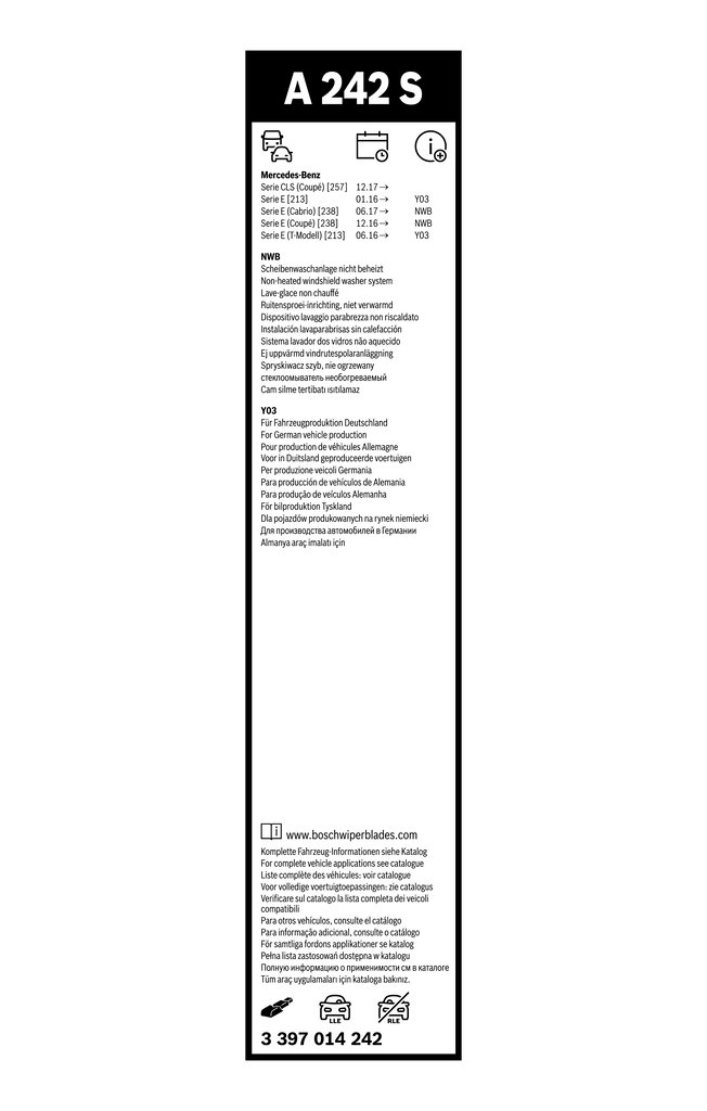 Comprar 3397014242 Bosch Juego de escobillas de luna delantera, 2 piezas