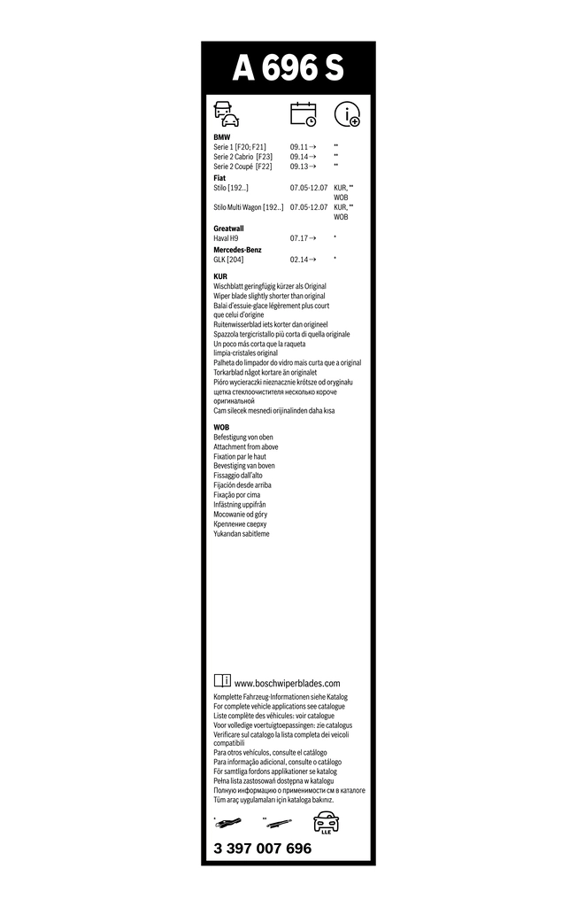 Escobillas Limpiaparabrisas delanteras Bosch 3397007696 precio, desde 19,46 EUR