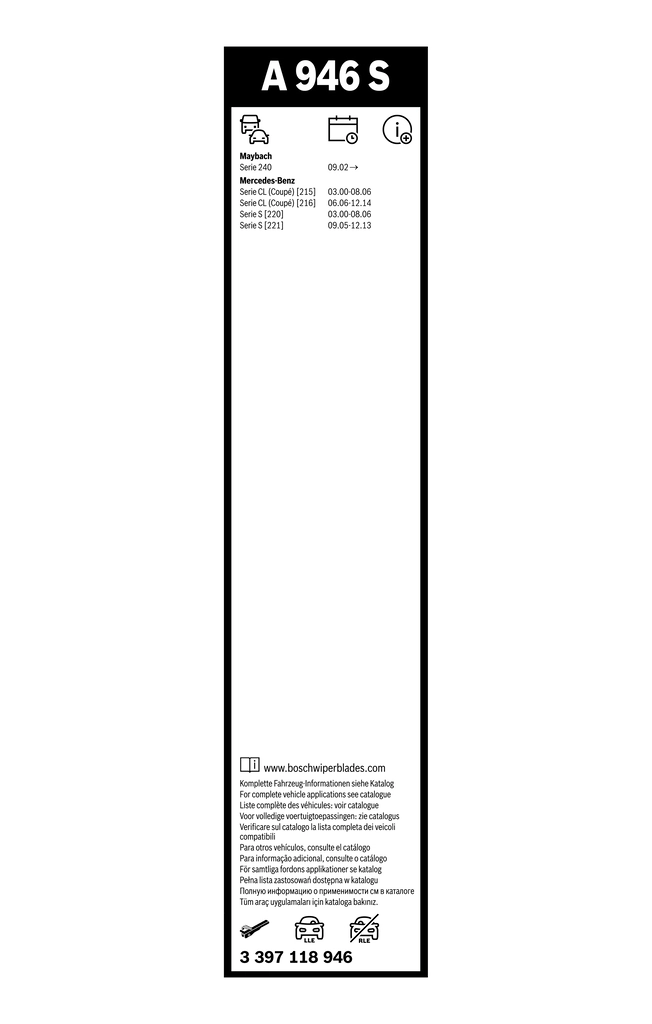 3397118946 Bosch Escobillas Limpiaparabrisas delanteras