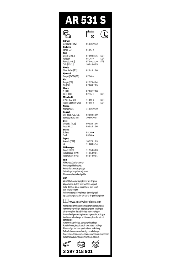 Juego de limpiaparabrisas de luna delantera, 2 piezas Fiat Punto 2 188