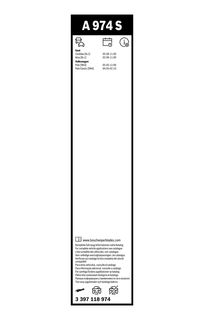 Comprar 3397118974 Bosch Juego de escobillas de luna delantera, 2 piezas