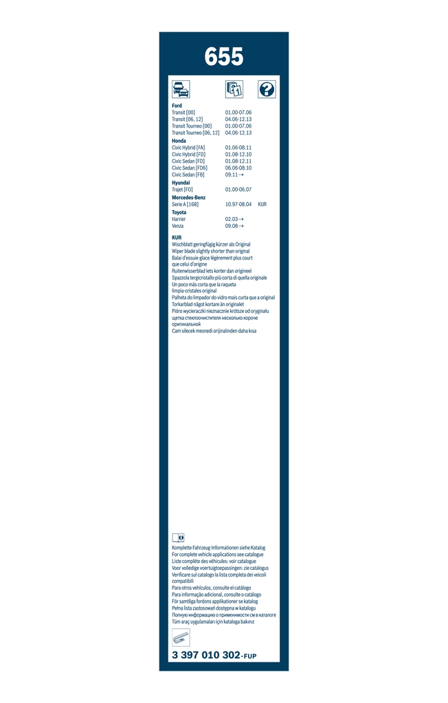 Escobillas delanteras Bosch 3397010302 precio, desde 56,09 EUR