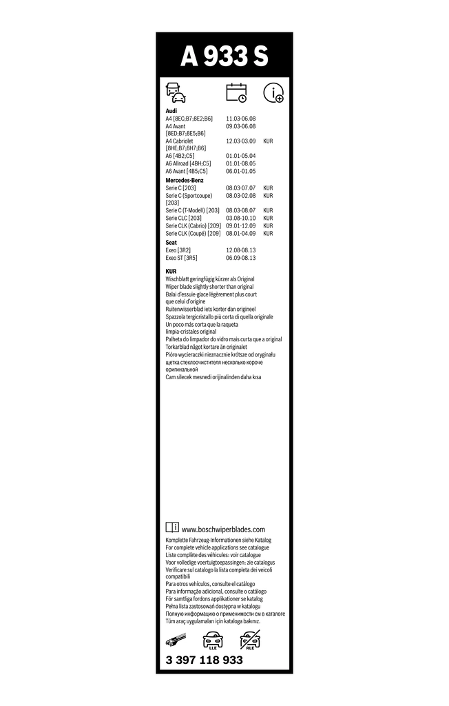 Escobillas delanteras Bosch 3397118933 precio, desde 21,02 EUR