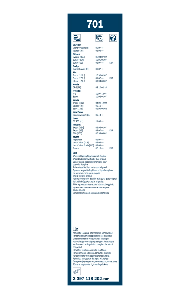 Escobillas delanteras Peugeot Expert monovolumen (224) (1996 - 2006) precio, desde 25,59 EUR