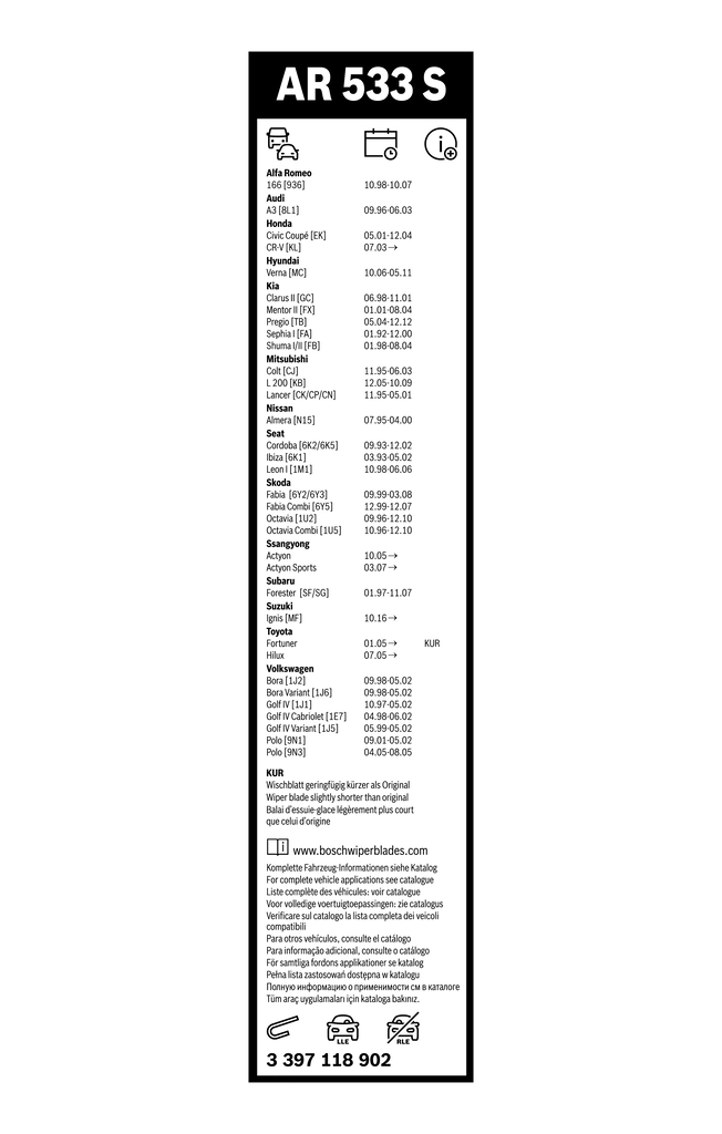 Juego de limpiaparabrisas de luna delantera, 2 piezas Fiat Punto 2 188