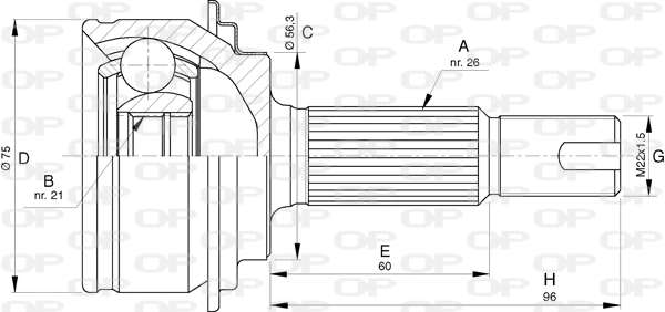 Junta homocinética exterior delantera para Toyota Yaris  (P21)