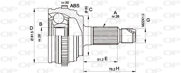 Junta homocinética exterior delantera para Honda Civic VII (EU, EP, EV)