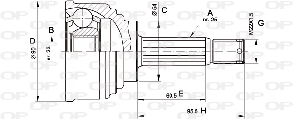 Junta homocinética exterior delantera para Mitsubishi Lancer V (CB, CD, CE)